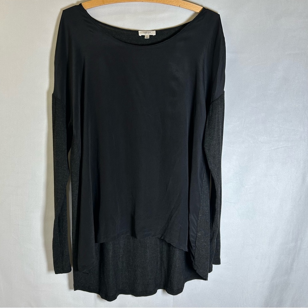Aritzia Wilfred with Silk Women's Black Scoop Neck Long Sleeve Top Blouse Size L
